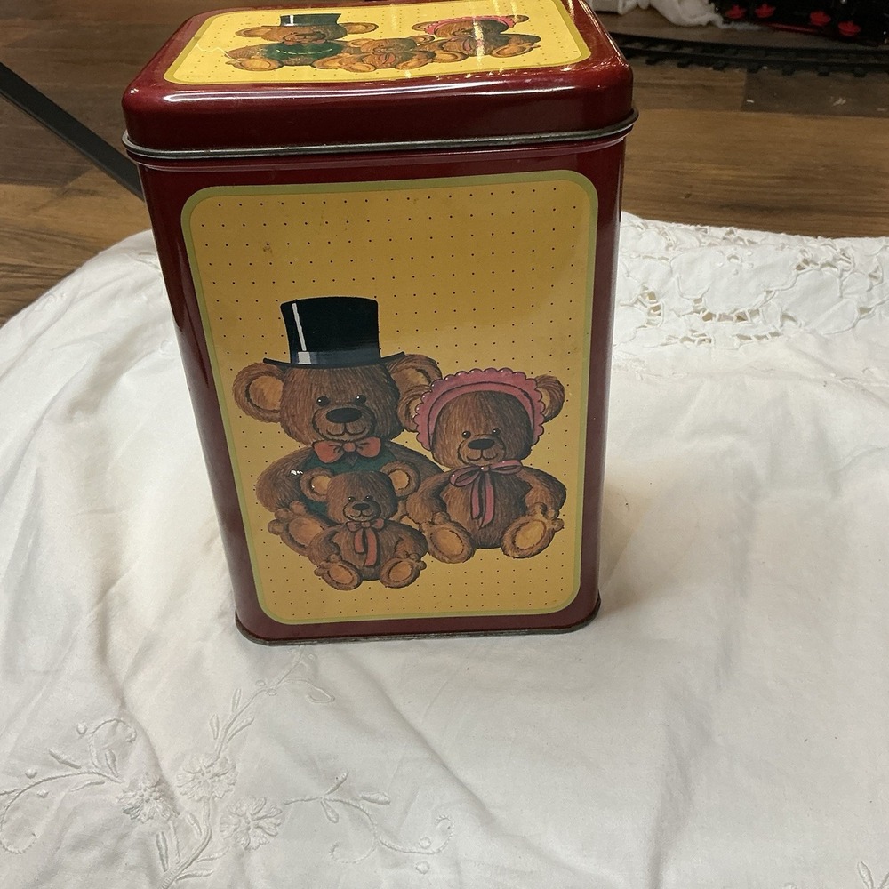 Vintage Parco Food Tin Teddy Bear Canister 1986